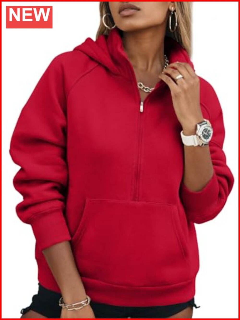 Women Half Zip Hooded Sweatshirt Pullover 50% Polyester 50% Cotton Casual